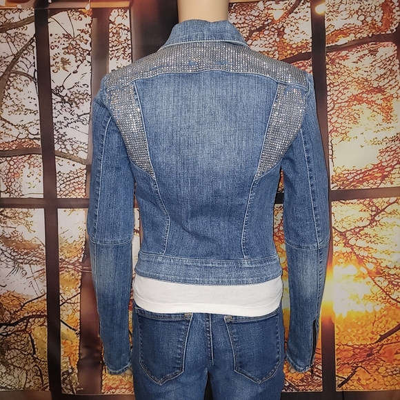 💞 Guess | Denim Rhinestone Moto Jacket - Picture 7 of 10